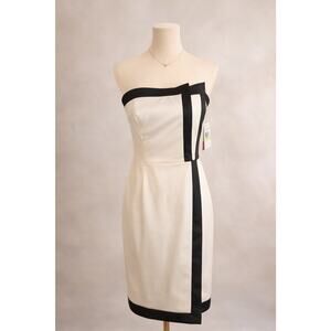 Vince Camuto Strapless Ivory Black Sheath Dress 4 NWT Cocktail